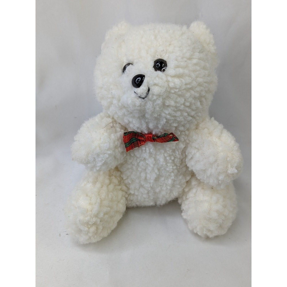 Bear Plush‎ Sherpa 6 Inch Cream Christmas Bow Stuffed Animal Toy